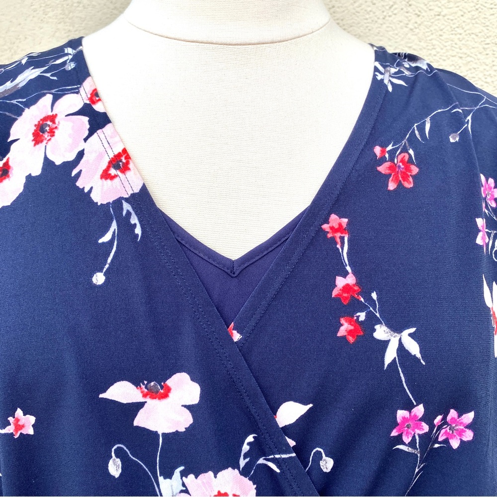 ELIZA J floral print dress navy blue faux wrap front trumpet skirt plus size 16W - Picture 11 of 16
